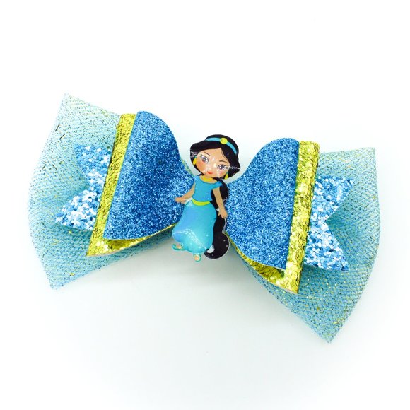 Handmade Jasmine Princess Chunky Glitter Hair Bow - Picture 7 of 7
